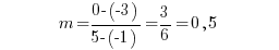 ~~~~~~~~~m = {0 - (-3)}/{5 - (-1)} = 3/6 = 0,5~~~~~~~~~